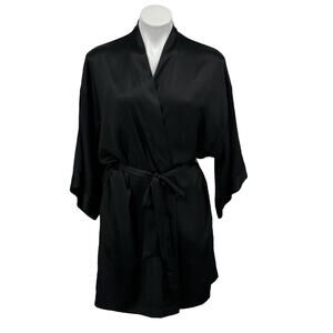 Victoria’s Secret Silky Satin Y2K Robe 2009 Women's OS Black Belted Loungewear